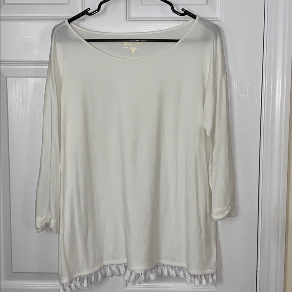 NWOT Lilly Pulitzer 3/4 Sleeve White Tassel Top